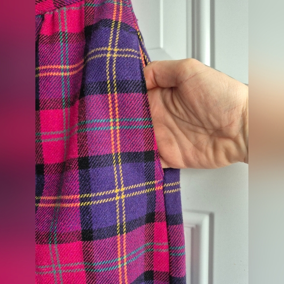 Vintage Plum Tree Canada Pink & Purple Plaid Wool Blend Midi Pencil Skirt - Picture 3 of 8